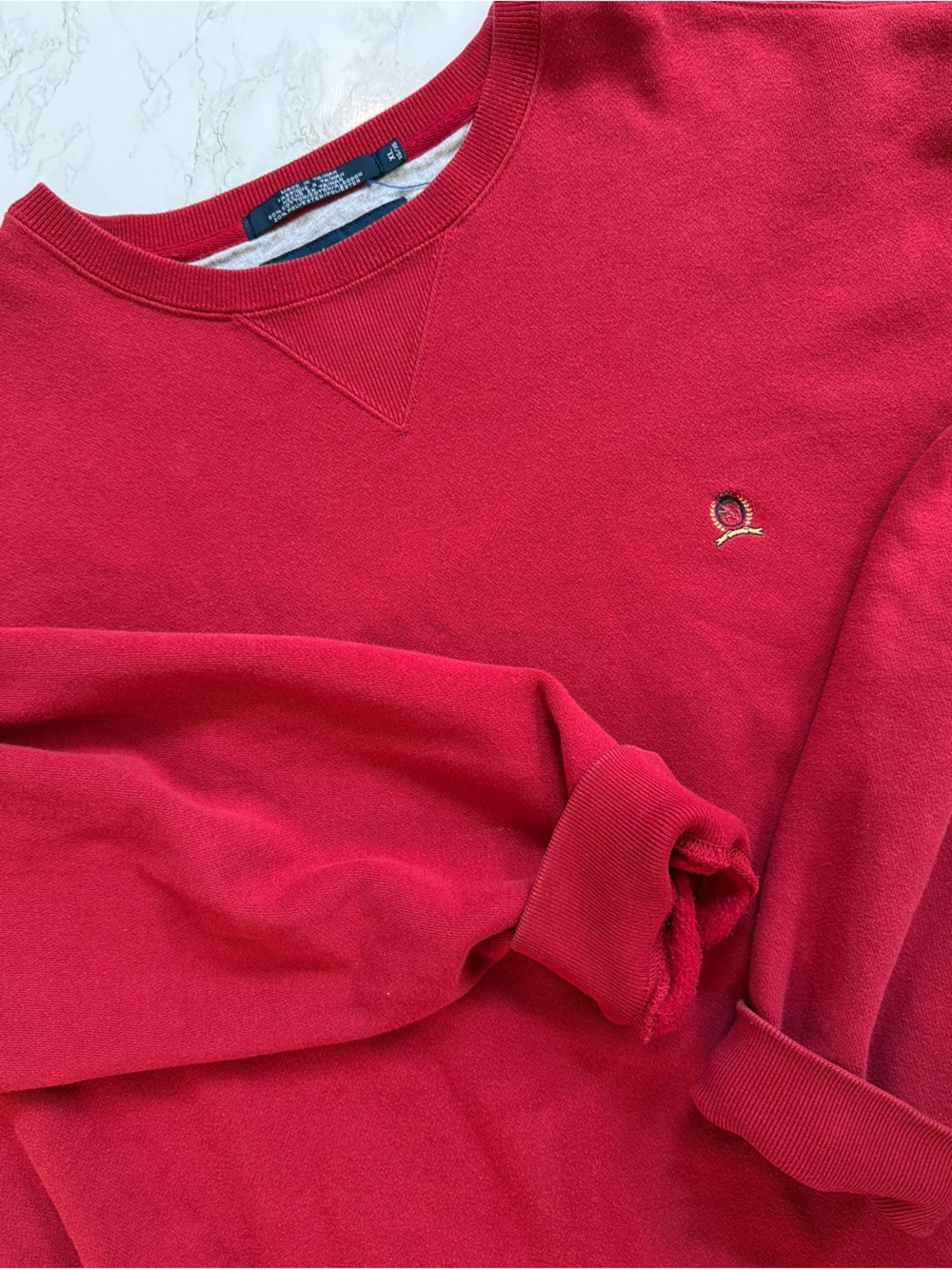 Tommy Hilfiger Crewneck Sweatshirt 90s Y2K Vintage Crest Logo Red Fleece XL